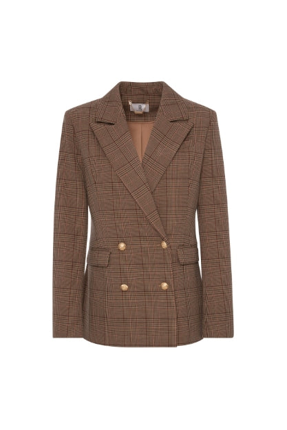 Blazer de corte regular de abotoamento duplo feito em tecido Prince of Wales - Fracomina