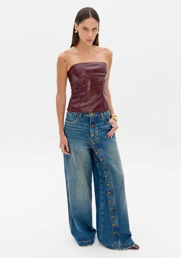 Calça Jeans Pantalona Com Botões - Lança Perfume