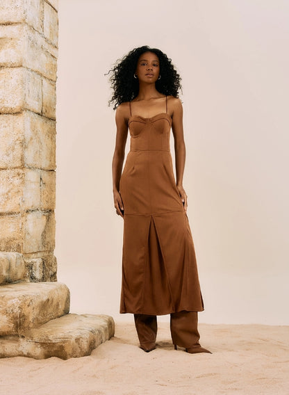 Vestido Midi Corset Em Camurça - Open