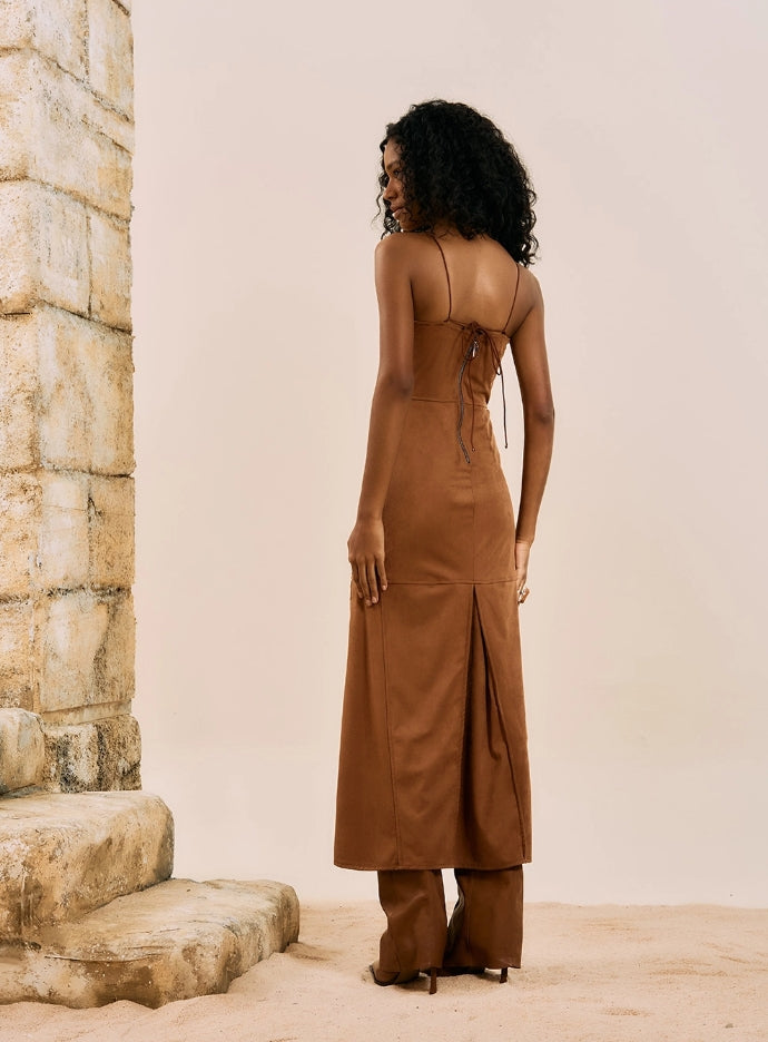 Vestido Midi Corset Em Camurça - Open