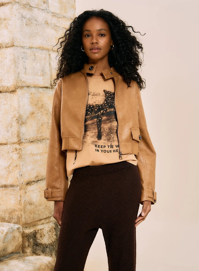 Jaqueta Cropped Ecopele Bomber - Open