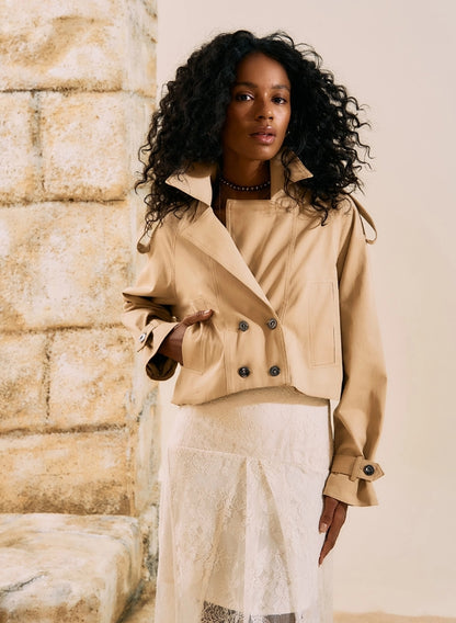Casaco Cropped Trench Coat - Open