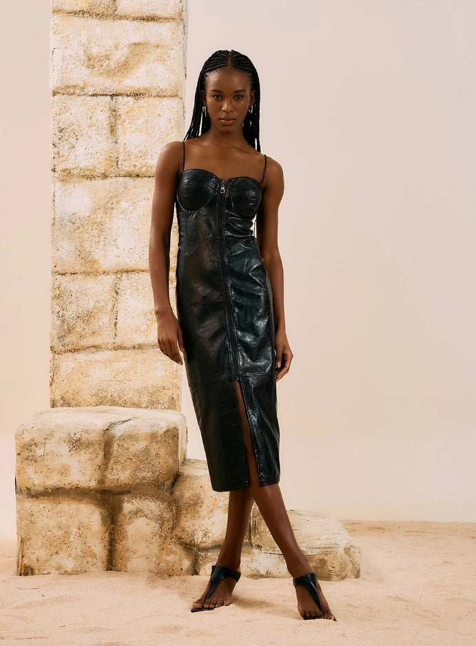 Vestido Midi Corset em Ecopele - Open