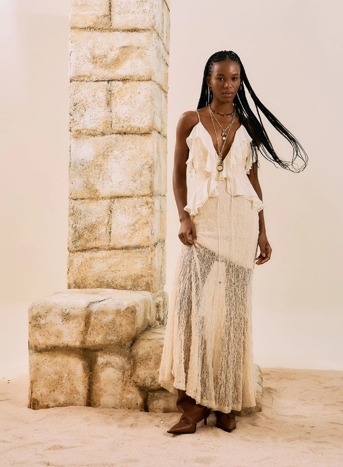 Vestido Longo Em Renda Boho - Open