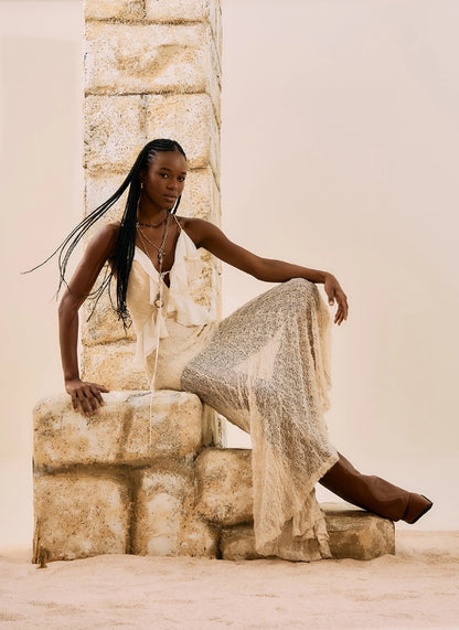 Vestido Longo Em Renda Boho - Open