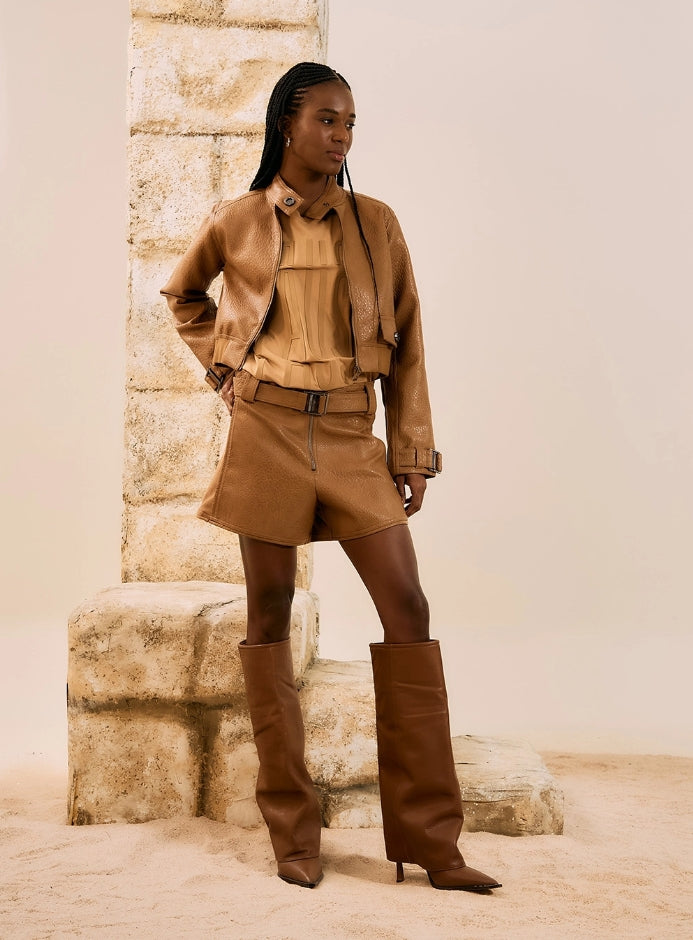 Calção Em Com Couro Sintético - Open