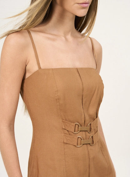 Vestido Curto Acinturado Com Fivelas Frontais - Open