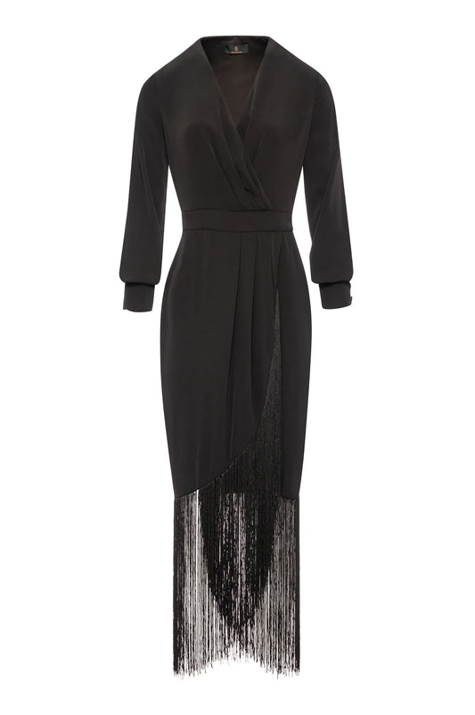 Vestido comprido slim fit com franja - Fracomina