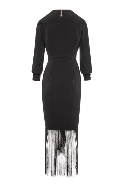 Vestido comprido slim fit com franja - Fracomina