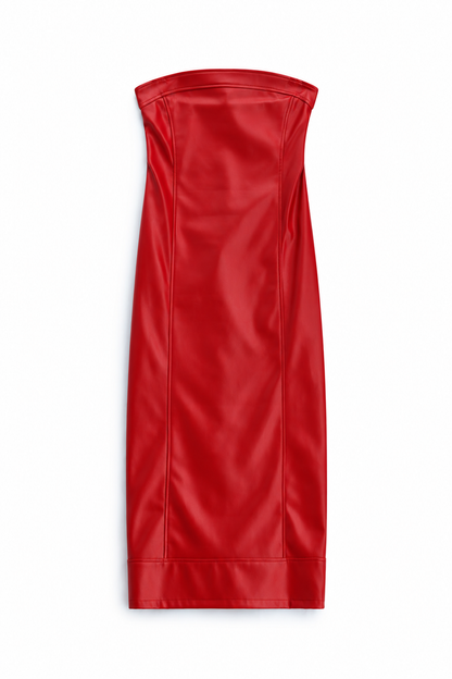 Vestido midi sem alças com decote reto - Imperial